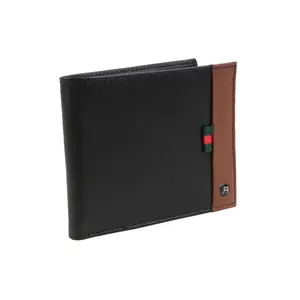 Jack Abrahams Goat Nappa Leather Bi-Fold Wallet with ID Case Black/Cognac