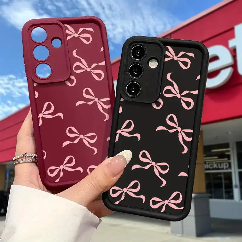 Pink Bow Design Fashion Phone Case for Samsung S25, S24, S23, and S22 Plus Ultra. Fashionable, Instagram-Ready, Cute, Protective, Lightweight, Smooth Texture. Elegant, Luxurious, Perfect as a High-Quality Gift for Anniversary or Birthday, Smartphone, Cell