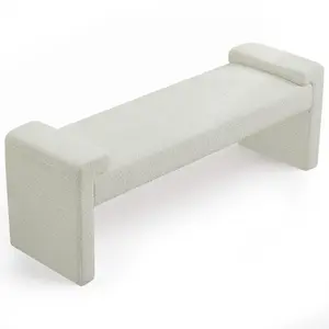 58.7" End of Bed Bench Upholstered Modern Bedroom Bench for Living Room & Entryway, Easy Assembly, Footrest Ottoman Accent Window Bench with Solid Wood Frame & Curved Arm