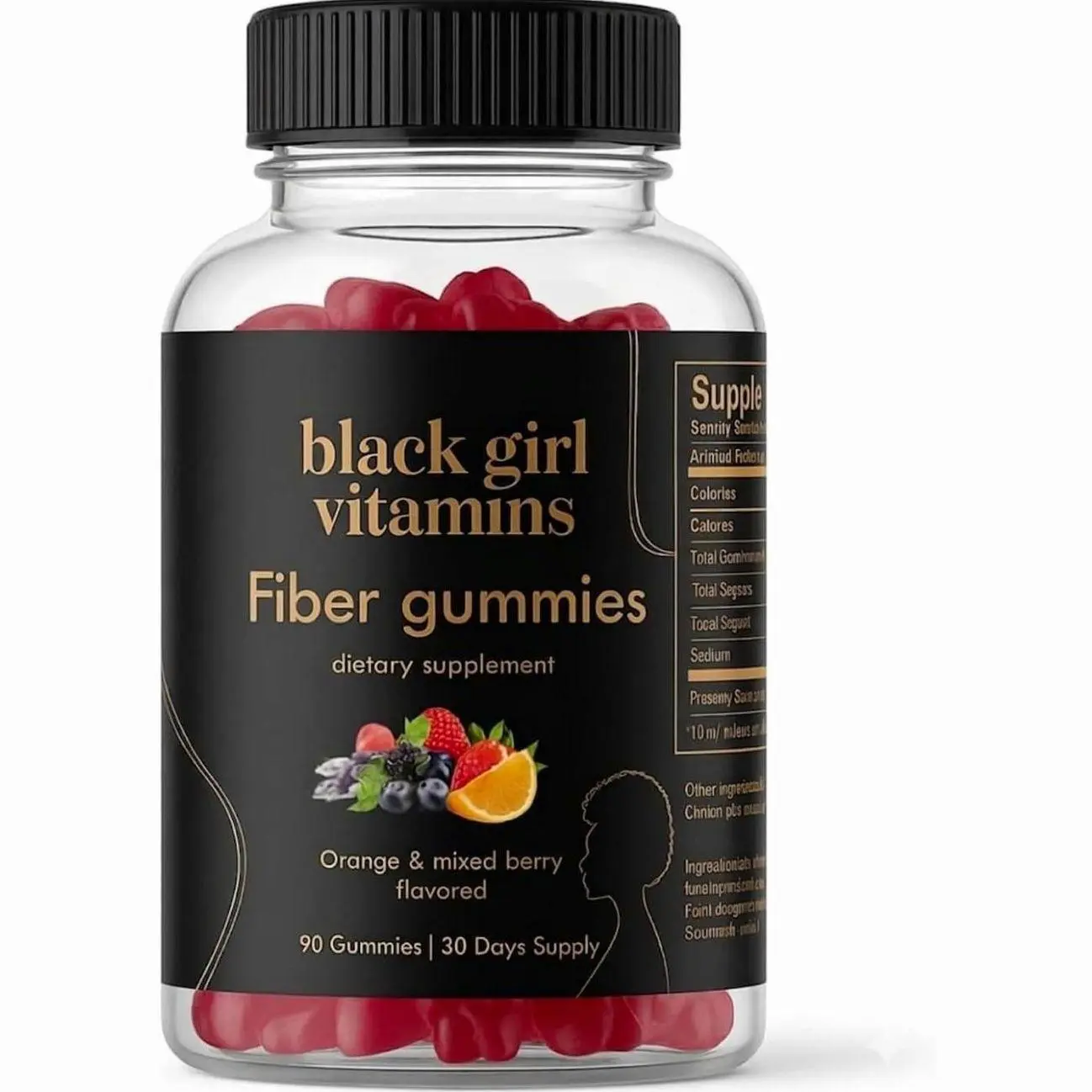 Black Girl Vitamins - Fiber Gummies - Prebiotic for Gut Health & Bloat Relief - Supports Digestion, Regularity & Microbiome Balance - Vegan, Gluten-Free, Halal (Orange & Mixed Berry, 30 Day Supply)