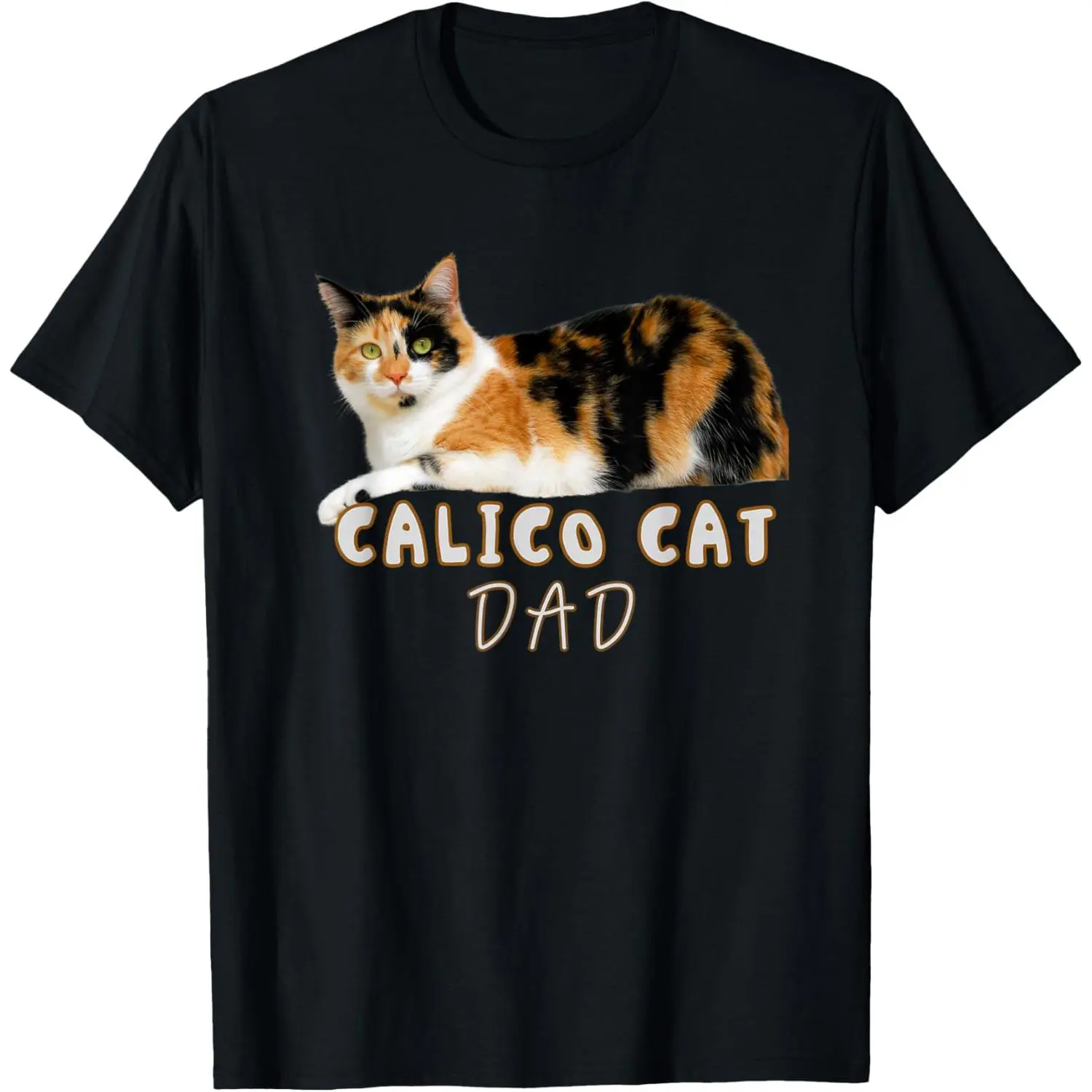Calico Cat Dad Funny Cute Lazy Calico Cat Tortoiseshell T-Shirt Pure Cotton Graphic Tees Menswear Top: Gifts for Men & Women