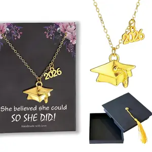 2026 Graduation Season Necklace Gift Box With Inspirational Quote Card, Personalized Graduation Cap Pendant Jewelry, Keepsake Gift for High School, College & Master Graduates, Perfect Present for Kids, Classmates, Friends and Girlfriends