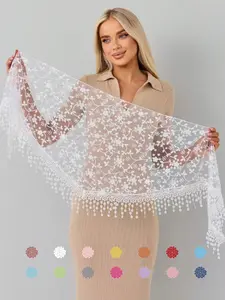 Women's Floral Pattern Fitted Triangle Scarf, Elegant Contrast Lace Design, Perfect for Daily Use Across All Seasons