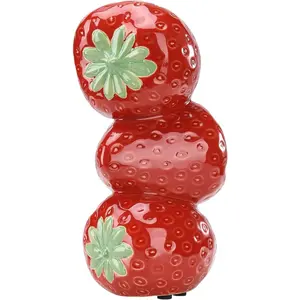 Strawberry Vase for Flowers, Cute Ceramic Strawberry Decorative Vase, Vintage Inspired Strawberry Vase, Decorative Ceramic Vase Creative Fruit Strawberry Flower Arrangement for Home Kitchen(Red)