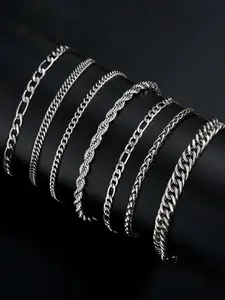 7-Piece Stainless Steel Men's Bracelet Set, Stackable Bracelets, Fashion Streetwear Hip-Hop Simple Cuban Chain, Daily Party Gift for Boyfriend Son Birthday Father's Day