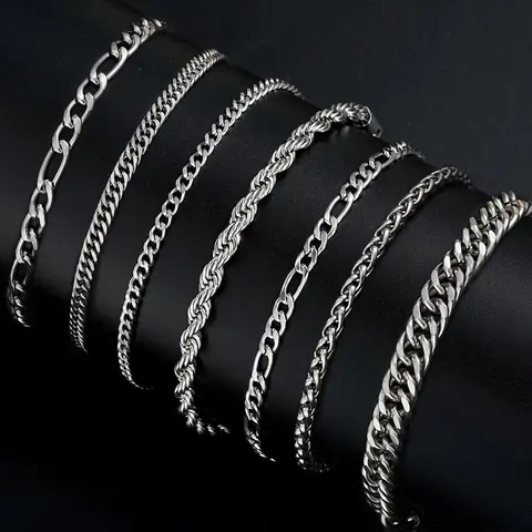 【Black Friday】Men's 7-Piece Stainless Steel Bracelet Set, Stackable Hip-Hop Streetwear Bracelets, Cuban-Link and Mixed-Chain Styles, Birthday Gift for Boyfriend or Son