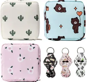 3 Pack sanitary napkin storage bag menstrual cup bag Cosmetic Bag 3 pack chapstick holder neoprene Keychain Portable cosmetic bag with zipper menarche bag for teen girls women ladies