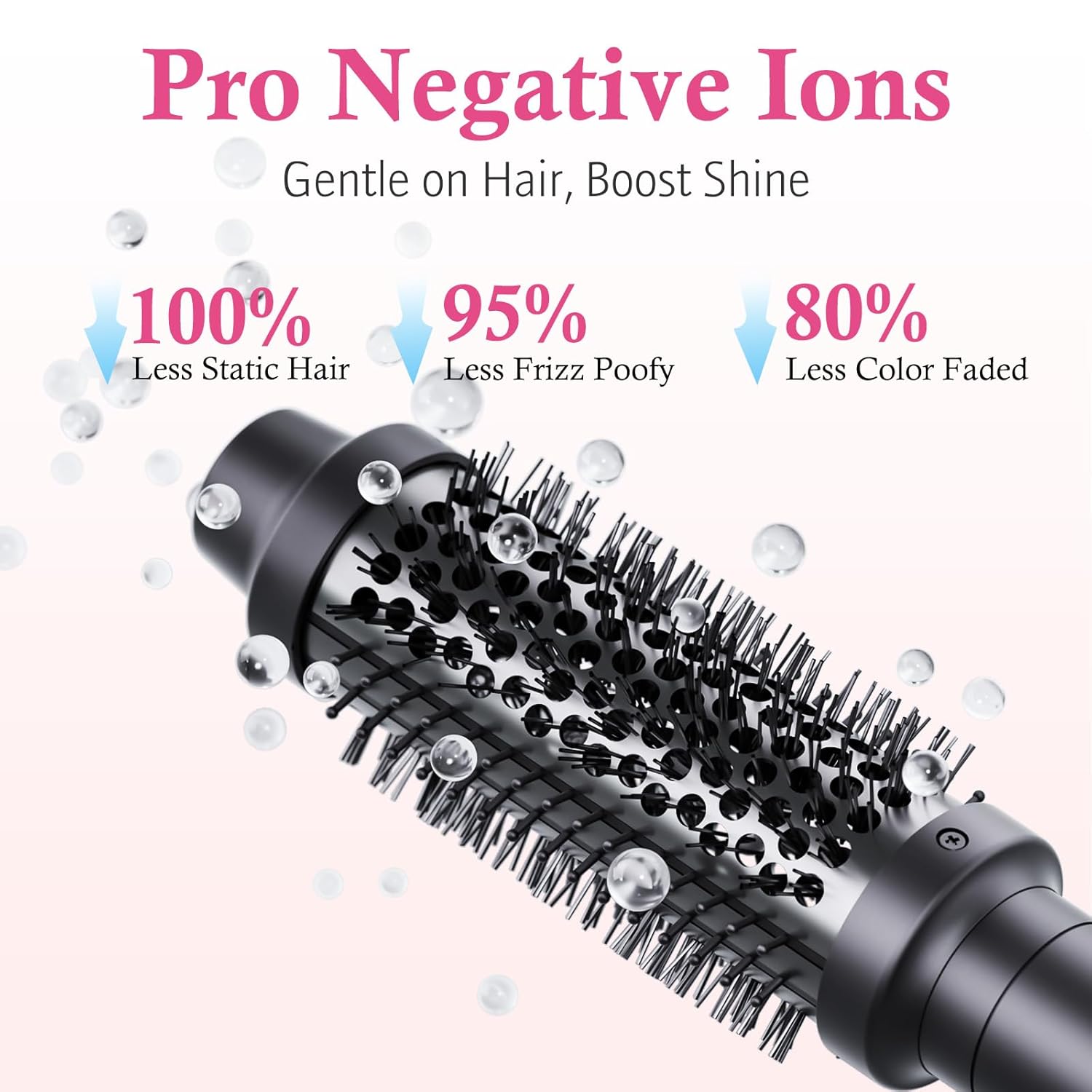 Thermal Brush for Blowout Look, 1.5 Inch Heated Round Brush with Negative Ion, Fast Heat Curling Iron, Dual Voltage Hot Brushes for Hair Styling Volumizing, Black