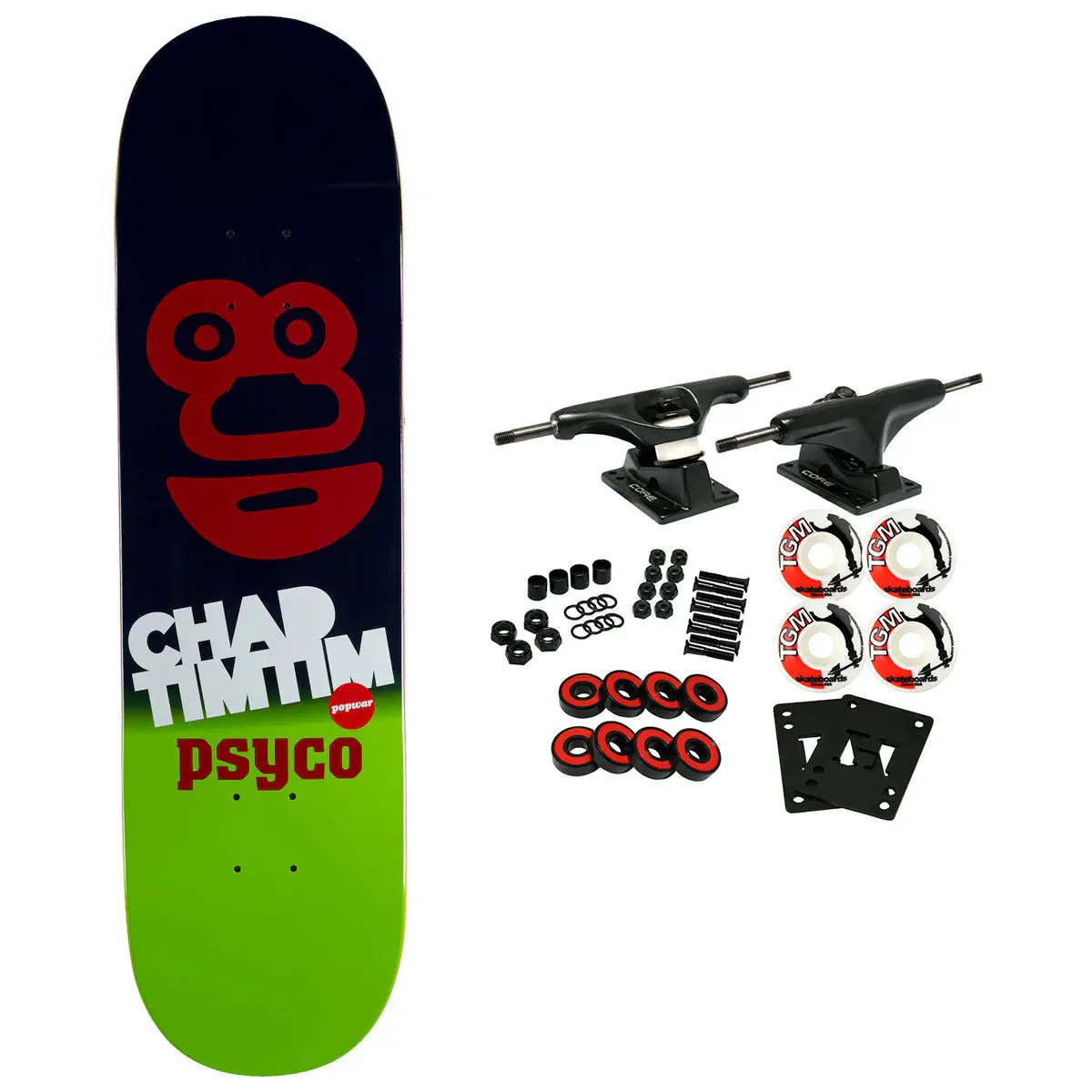 Popwar Heritage Skateboard Complete Chad Tim Tim Psycho 7.625" x 31.5"