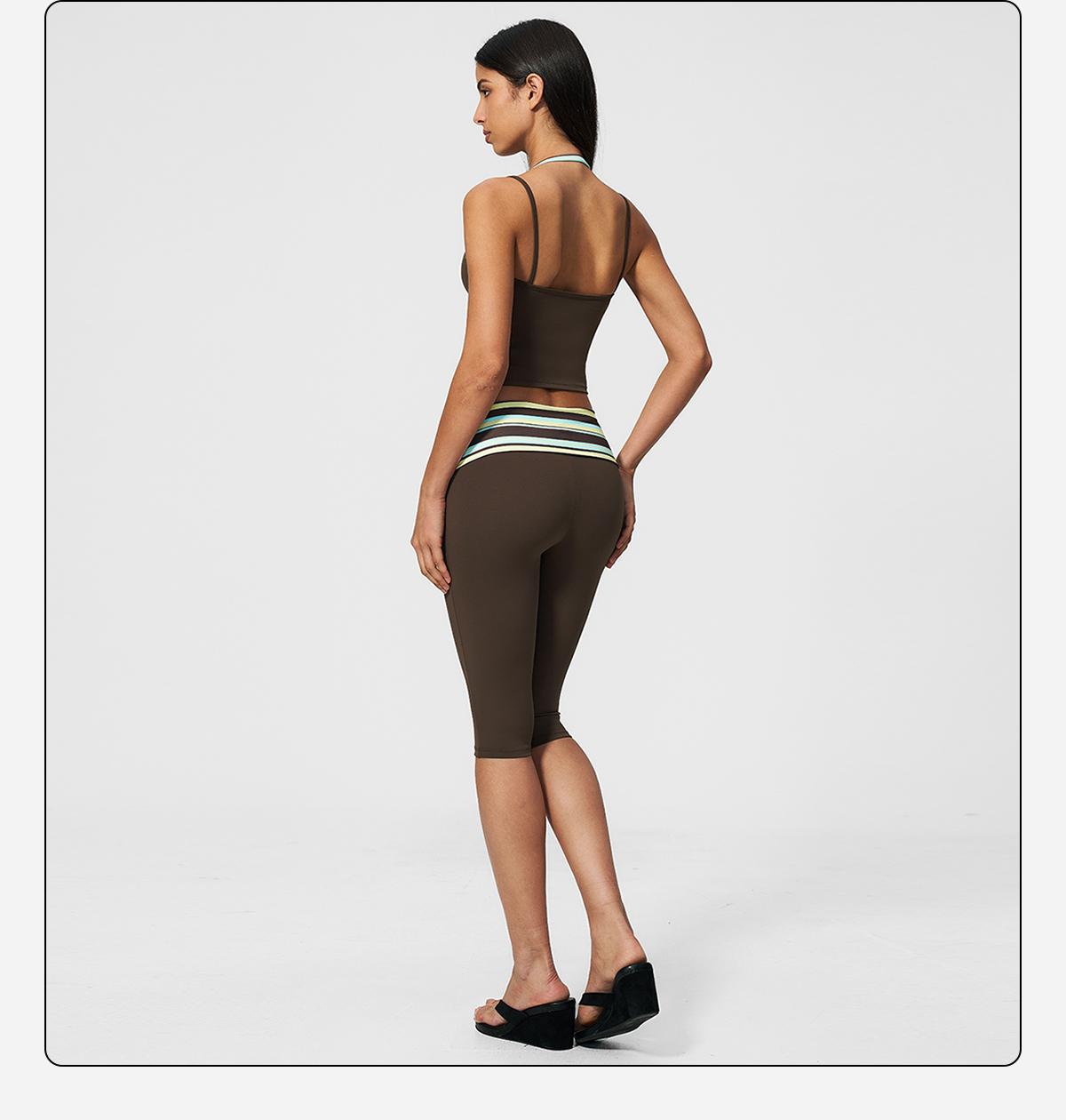 MFVIM women’s color-block double-layer halter yoga tank top set — waist-cinching, butt-lifting mid-length athletic shorts; two-piece fitness set with a nude feel,travel essentials,camping essentials