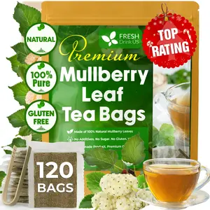 FreshDrinkUS Premium Mulberry Leaf Tea, 120 count, 100% Natural & Pure from Mulberry Leaves. Loose Leaf Mulberry Herbal Tea. Made with Natural Material Tea Bags. No Sugar, No Caffeine, No Gluten, Vegan. Beverage Dried Leaf