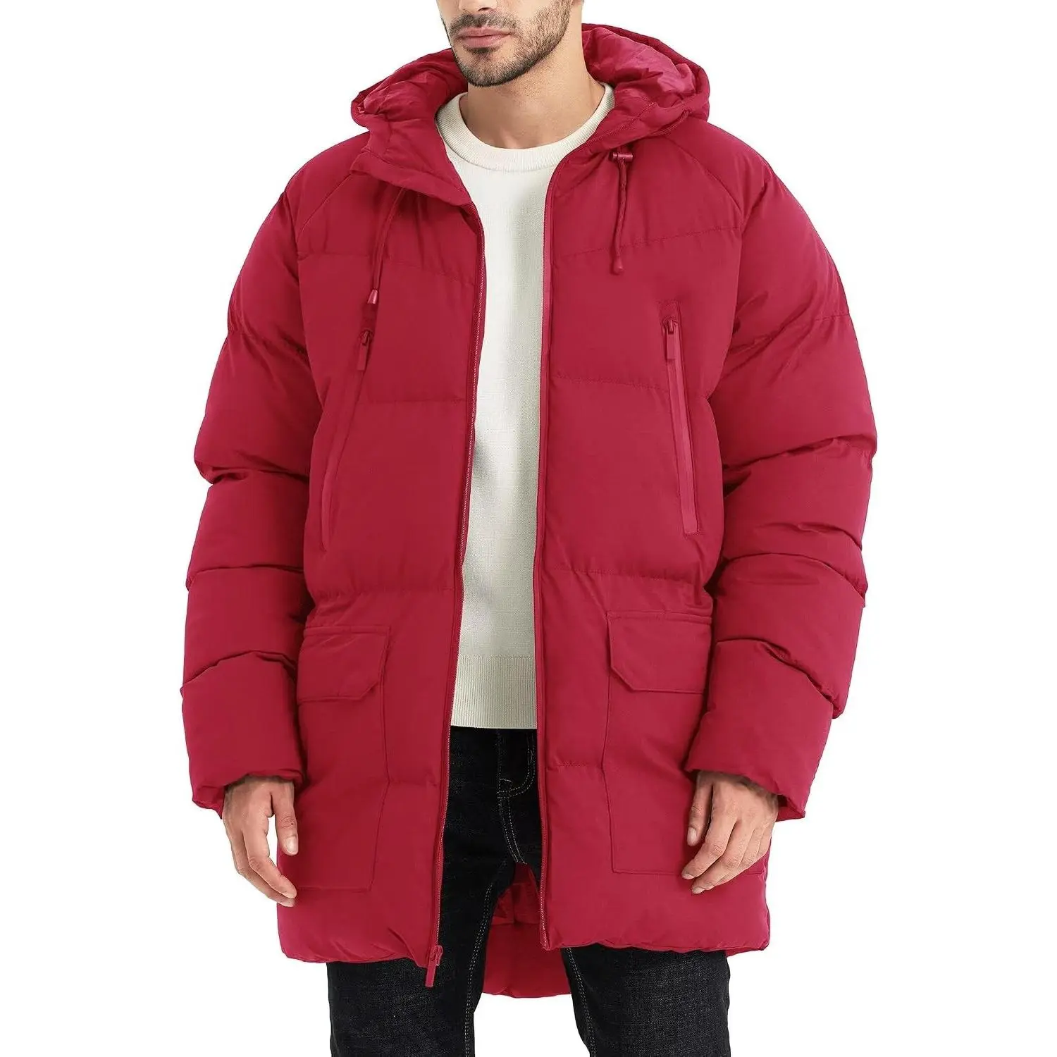 Men's Long Winter Coat Hooded Warm Quilted Jacket Water-resistant Cold Weather Parka