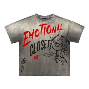 Vintage Craft Tubular Single Stitch Distressed Ripped Short Sleeve T-shirt, 210GSM Heavyweight Washed Casual Top for Men Women