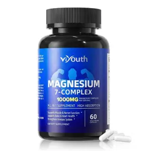 Magnesium 7 Complex Supplement with 7 Forms of Magnesium Glycinate Malate Chelate Aspartate Orotate Taurate and Citrate plus Zinc Vitamin D3 and Vitamin B6 for Sleep Muscle and Bone Support 60 Capsules