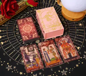 Tarot Cove Pink Holographic Tarot Deck Gold Foil Color Shifting Waterproof Cards Complete Gift Set with Guidebook Luxury Box