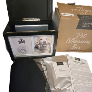 Chasing Tails Pet Urns for Ashes Black Wood Memorial Box with Paw Print Kit Picture Frame Tag Hook Ashes Bag & Photo Book