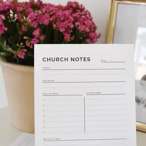 CHURCH NOTES Notepad by Todaisy Paper. Perfect for Taking Notes at Church with Clear Sections for Topic Speaker Key Points Scripture & Reflection