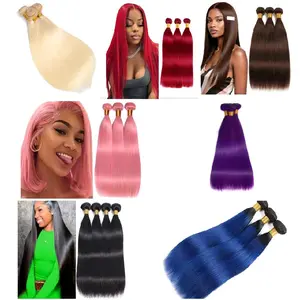 Pink Bundles Straight Bundles Human Hair 22 24 26 Inch Brazilian Virgin Hair Pink Straight Bundles Human Hair Extensions 3 Bundle 50 Gram Per Bundle