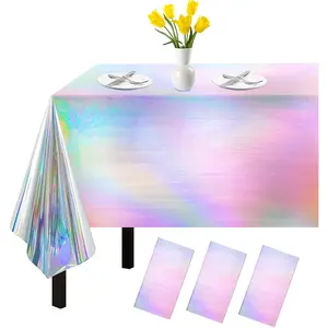 3 Pack Iridescent Tablecloth, 54" x 108" Birthday Party Table Cloths Iridescence Plastic Disposable Table Covers Iridescent Party Decorations, Birthday Decor Tablecloth for Buffet Table