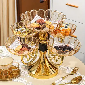 Golden Multi-layer Rotating Fruit Plate, Cake Rotating Turntable, 1 Count Multi-functional Cake Dessert Nuts Candy Display Stand, Fruit & Dessert Display Stand for Home Kitchen Party Picnic Office