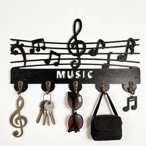 Multi-Functional Wooden Musical Note-Shaped Storage Hook, Wall-Mounted Coat Hook, Key Holder, Mail Rack, Interior Decoration