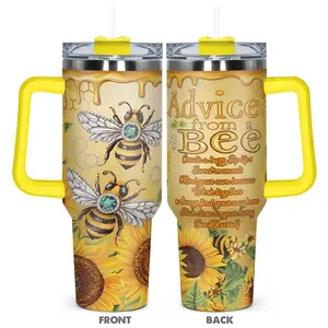 40oz Tumbler with Lid, 1 Count Bee Pattern Stainless Steel Water Bottle, Insulated and Durable, Gift for Any Occasion, Drinkware