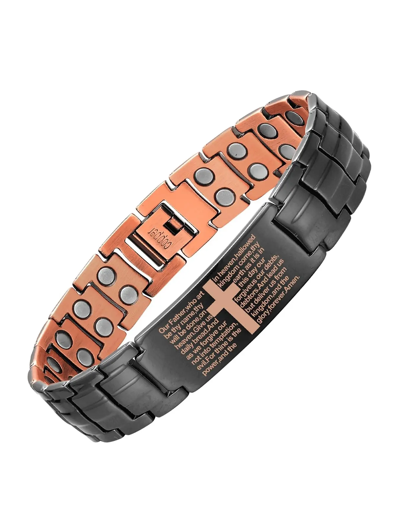 Men's Magnetic Copper Metal Bracelet, Adjustable Size, Cross Design, Zircon Accents, Ideal Gift for Him, Fashion Accessory, Wearable Charm, Adjustable Slider Bracelets, Bracelet with Cross