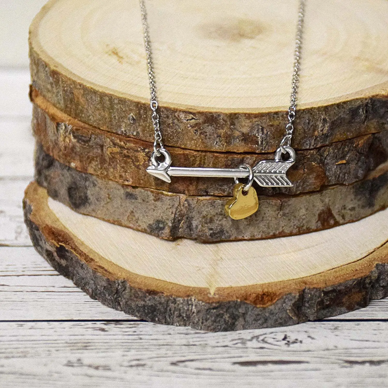 Go Confidently Arrow and Heart Silver Colored Necklace by Lifebeats