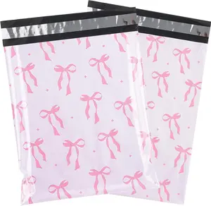 Coquette Pink Bow Poly Mailer 10 x 13 Inches, 100Pcs Waterproof Heavy Duty Cute Shipping Bags, Christmas Poly Mailers Adorable Design Self-Sealing Premium Quality