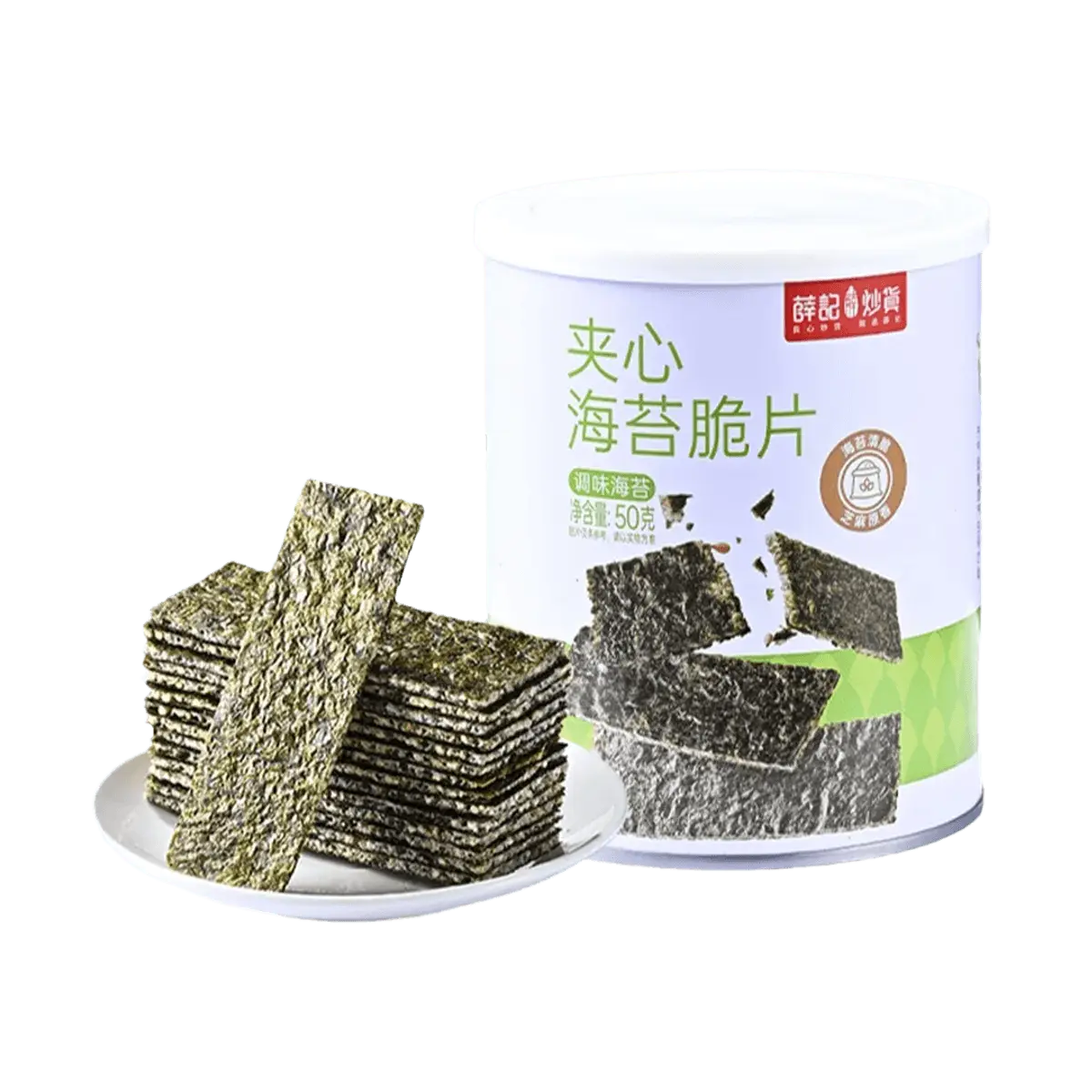 XUEJICHAOHUO Sesame Seaweed Crisps - Crispy Roasted Seaweed Snacks with Sesame Filling, 50g, Healthy & Delicious Snack