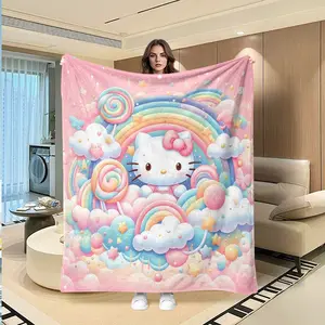 Kitty Cat Digital Print Flannel Blanket, Thanksgiving Valentine Christmas Gift, Holiday Gift Throw Blanket, Multi-Purpose Travel Blanket