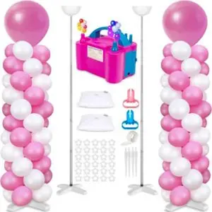 2 sets balloon column stand and balloon pump adjustable metal 9 feet balloon stands for floor balloon column kit for baby shower graduation birthday wedding party
