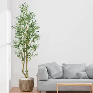 6ft Artificial Olive Tree Indoor, Fake Olive Tree with White Pot, Faux Olive Tree with Dense Leaves & Realistic Fruits, Tall Artificial Plant for Home Living Room Office Entryway Decor