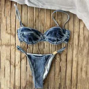 2026 new women’s bust-lifting two-piece swimsuit set, fashionable tie-detail low-rise sexy mini bikini two-piece, holiday casual beachwear, pool party outfit, hot spring clothing