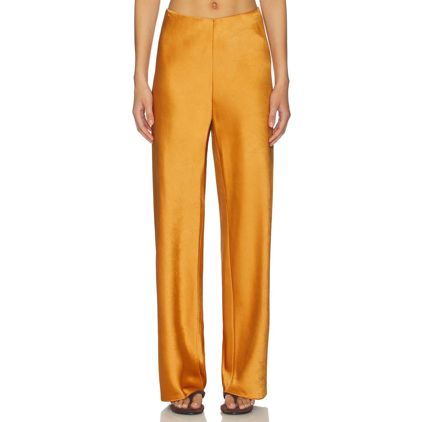 Vince High Waist Satin Bias Pant in Clementine