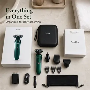 Valla 4-in-1 Electric Shaver Gift Box Set, IPX7 Waterproof Wet & Dry Rotary Shaver with Nose Hair Trimmer, Sideburn Trimmer, Hair Clipper