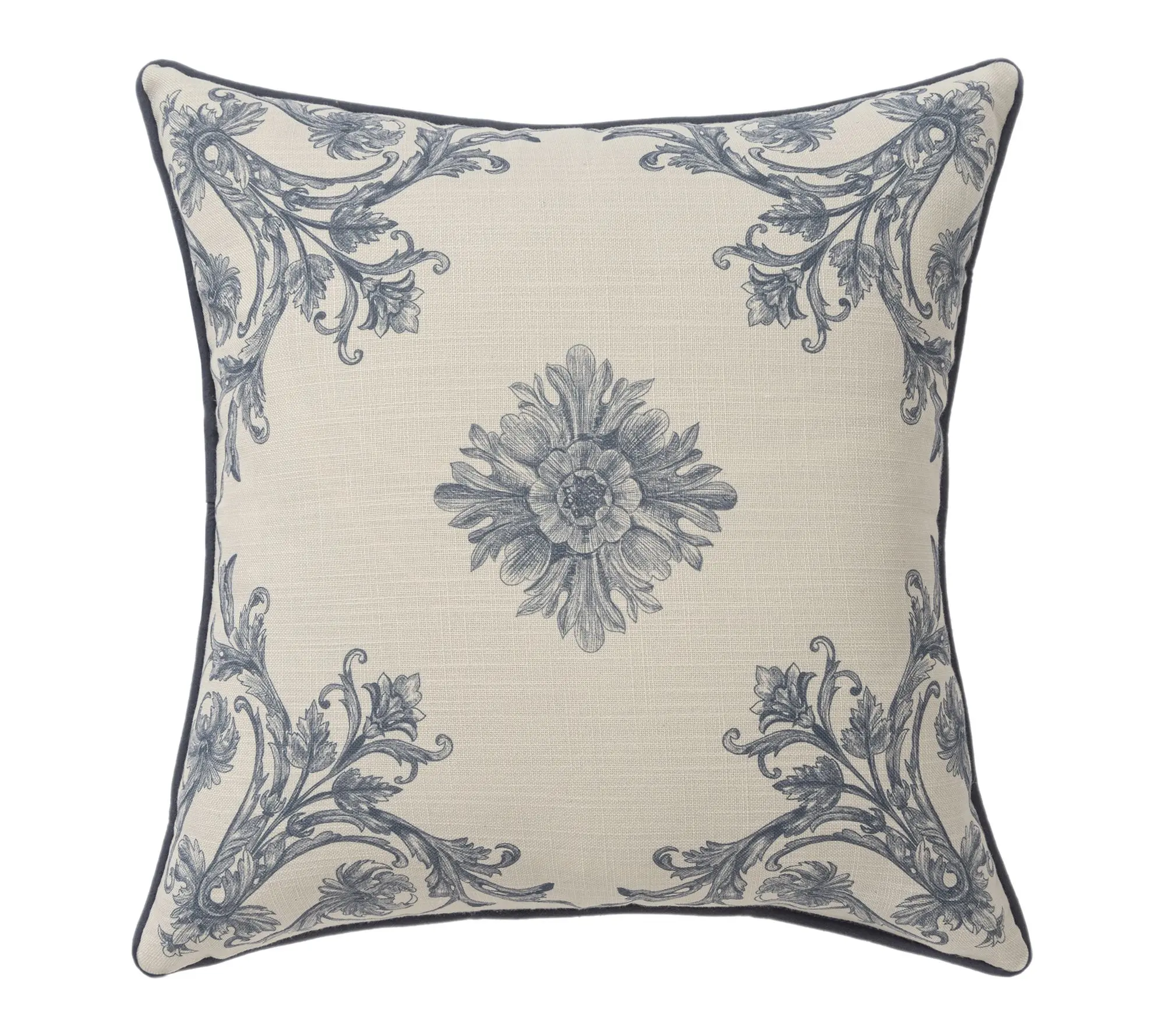 Ox Bay Blue/Ivory Floral Recycled P.E.T. ThrowPillow, 20"x20"