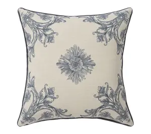 Ox Bay Blue/Ivory Floral Recycled P.E.T. ThrowPillow, 20"x20"