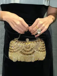 Women's Rhinestone Evening Bag, Elegant Party Handbag, Silver Color Embellished Shoulder Crossbody Bag, Perfect Gift