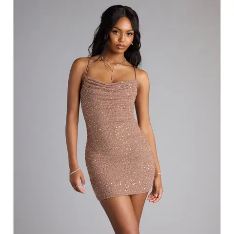 Mira Sequin Bead Strappy Mini Dress