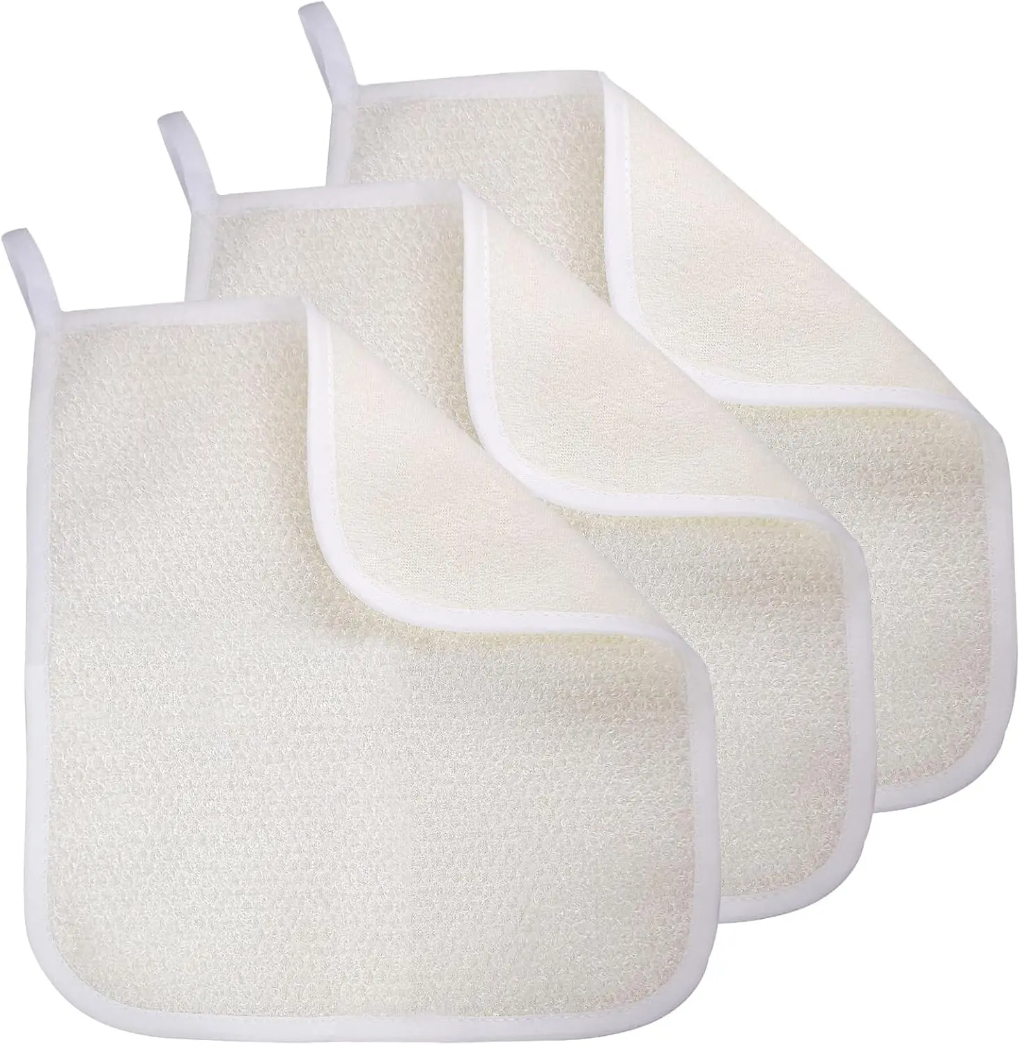 Exfoliating Washcloth (3 Pack), Shower Cloth for Body and Face Exfoliator Scrubber, Two Sides Exfoliate Shower Rag Wash Cloths Nylon Cotton Loofah Sponge Scrub Towel