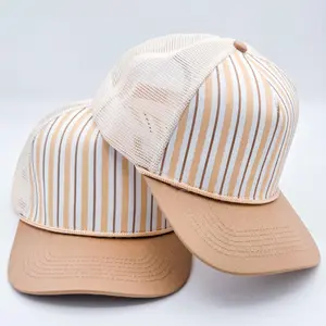 Neutral Stripe Structured Cotton Trucker Hat – Fully Adjustable Boutique Blank Cap