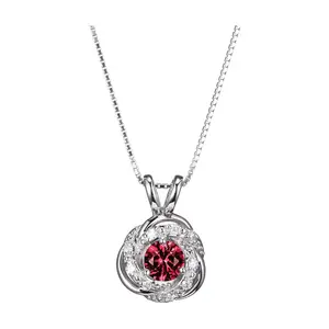 LuxLab Grown Ruby & Diamond Love Knot Necklace, Sterling