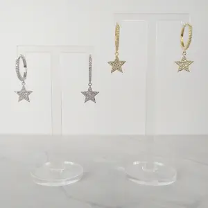 #352 Star with Rhinestones Hoop Earrings- Casual Everyday Earrings- girly accessories  Jewelry