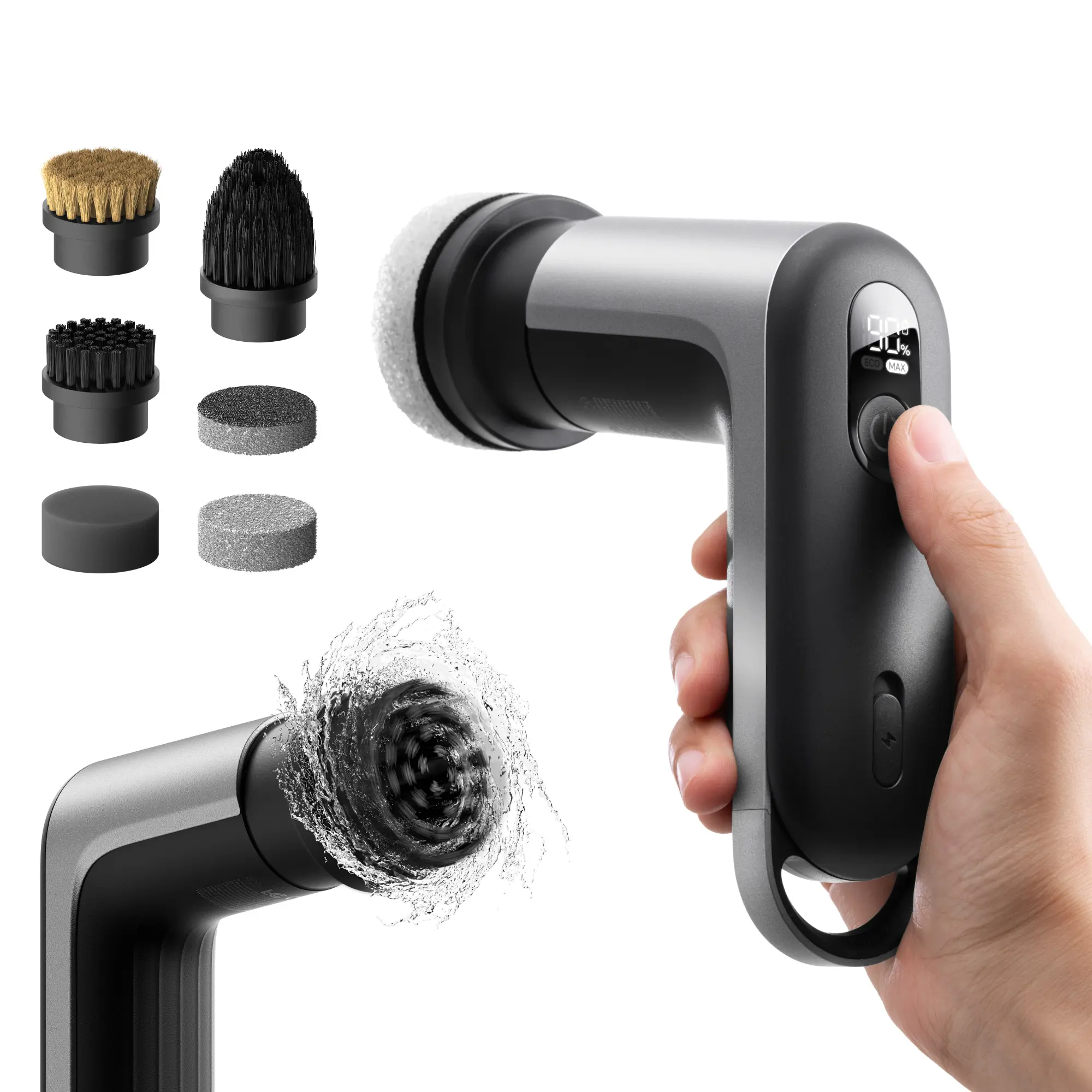 HOTO Cordless Handheld Electric Spin Scrubber Cleaning Set - Wireless, Ergonomic Grip, IPX7 Waterproof, 6 Rotating Cleaning Brushes, Adjustable Speed, Multi-Surface Household Cleaner for Sink, Tile, Father's Day Gift, Cordless Handheld Scrubber