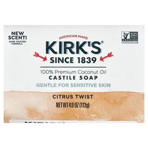 Kirk's 100% Premium Coconut Oil Castile Bar Soap, Citrus Twist, 4 oz (113 g)
