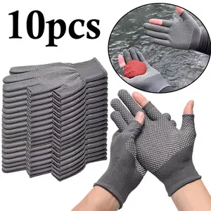 10pcs/5pairs Safety Gloves, Touchscreen Durable Work Gloves, Anti-Slip Outdoor Delivery Riding Gloves, Fishing Gloves, Unisex Thumbless Design