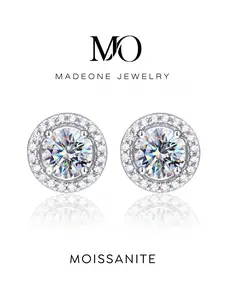 1 Pair Minimalist Gold Plated Stud Earrings with 0.5ct Synthetic Moissanite for Women Wedding Fine Jewelry Gift