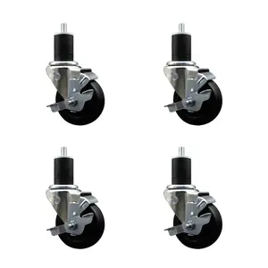 Service Caster SCC-EX20S3514-SRS-TLB-134-4 Lockable Soft Rubber Swivel Expanding Stem Caster with 3.5 in. Black Wheels, 1.75 in. Stems & Knobs - Set of 4, Furniture Hardware Tool