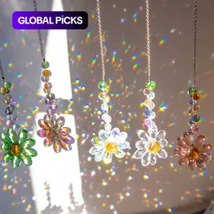 Crystal Sunflower Design Sun Catcher, 1/6 Counts Hanging Ornament, Rainbow Maker Sun Catcher, Indoor Window Outdoor Patio Garden Decor, Gift Ideas, Garden Accessories #GLOBAL PICKS